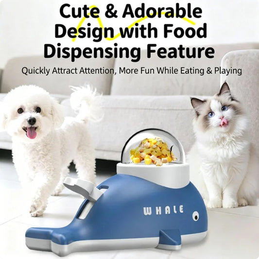 Interactive Treat Dispensing Toy For Cats And Dogs, Whale Shaped Slow Feeder Puzzle With Rotating Mechanism, Food Grade ABS Pet IQ Training Toy With Transparent Window